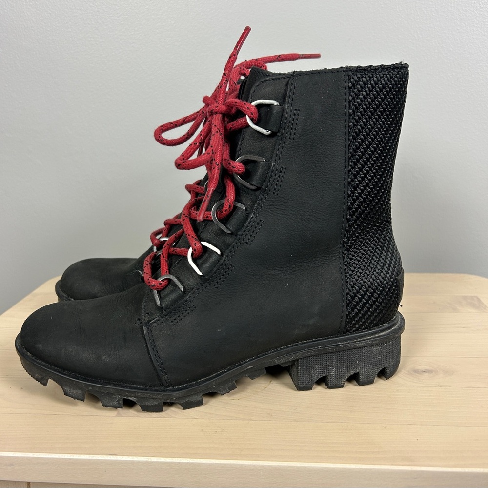 SOREL Pheonix Lace Up Boot Black Size 6 Waterproof Leather Combat Fall Winter